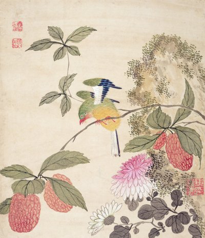 One of a series of paintings of birds and fruit, late 19th century by Wang Guochen